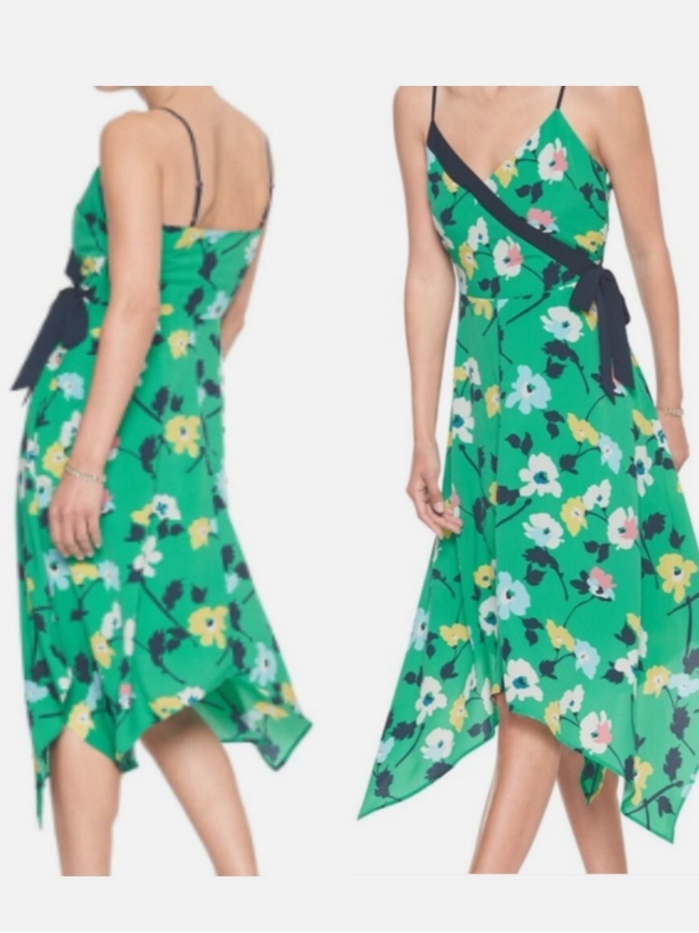 Banana Republic Factory Green Floral Handkerchief Hem Dress Size 14